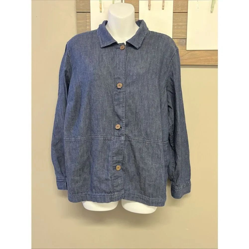 J. Jill Indigo Dark Wash Lightweight Cotton Long Sleeve Jacket Pockets Collar